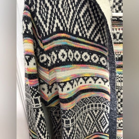 Monteau Aztec Long Open Cardigan Hooded Sweater with Pockets Size Small - Picture 2 of 6